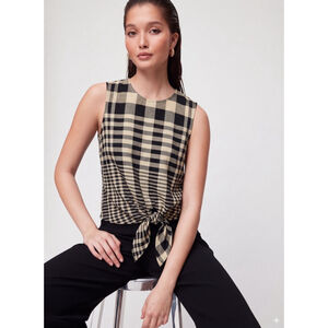 Babaton Hopkins Blouse Check Print Size Small Black Tan Aritzia